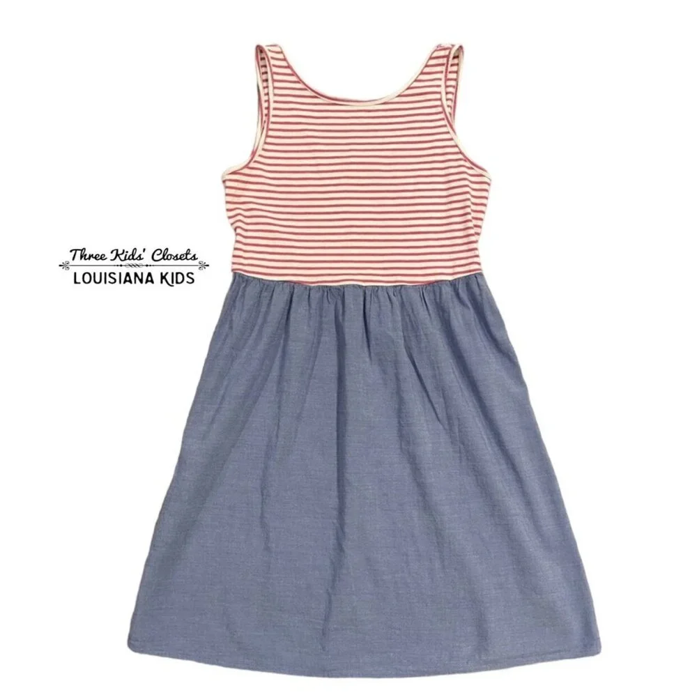 Old Navy Sz L (10-12) Chambray & Pink Striped Tank Dress